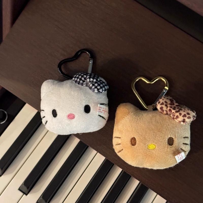 Kawaii Cartoon Plush Cat Head Plush Toy Keychain Leopard Print Red Bow KT cat Animal Doll Plush Toy Stuffed gift