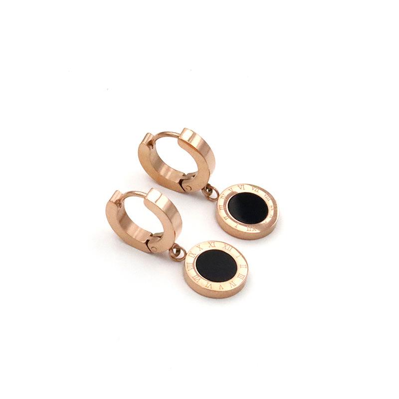 

Accessories Titanium Steel Roman Numbers Ear Buckles Women S Non-Fading Personality Fashion Round Pendant Earrings Premium Sense