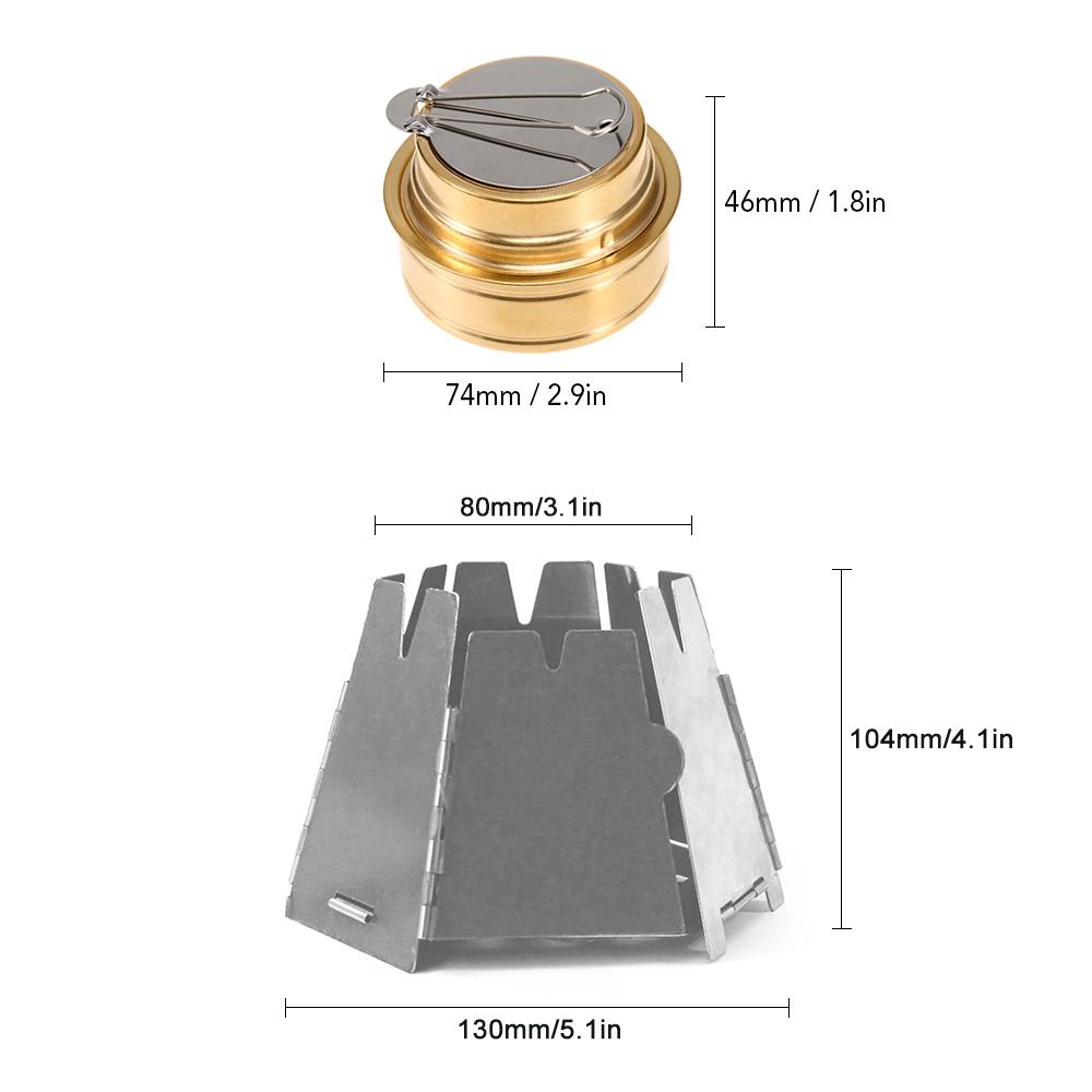 Ultraleichter, zusammenklappbarer Holzofen aus Edelstahl mit Mini-Alkoholkocher für Camping, Angeln, Wandern