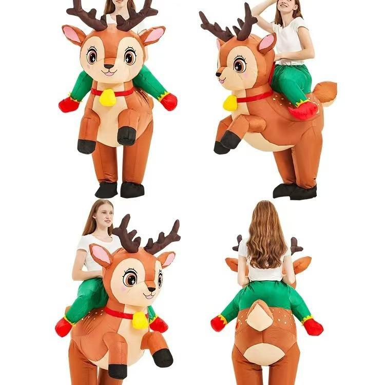 Christmas Riding Reindeer & Gingerbread Man Dinosaur Inflatable Costumes