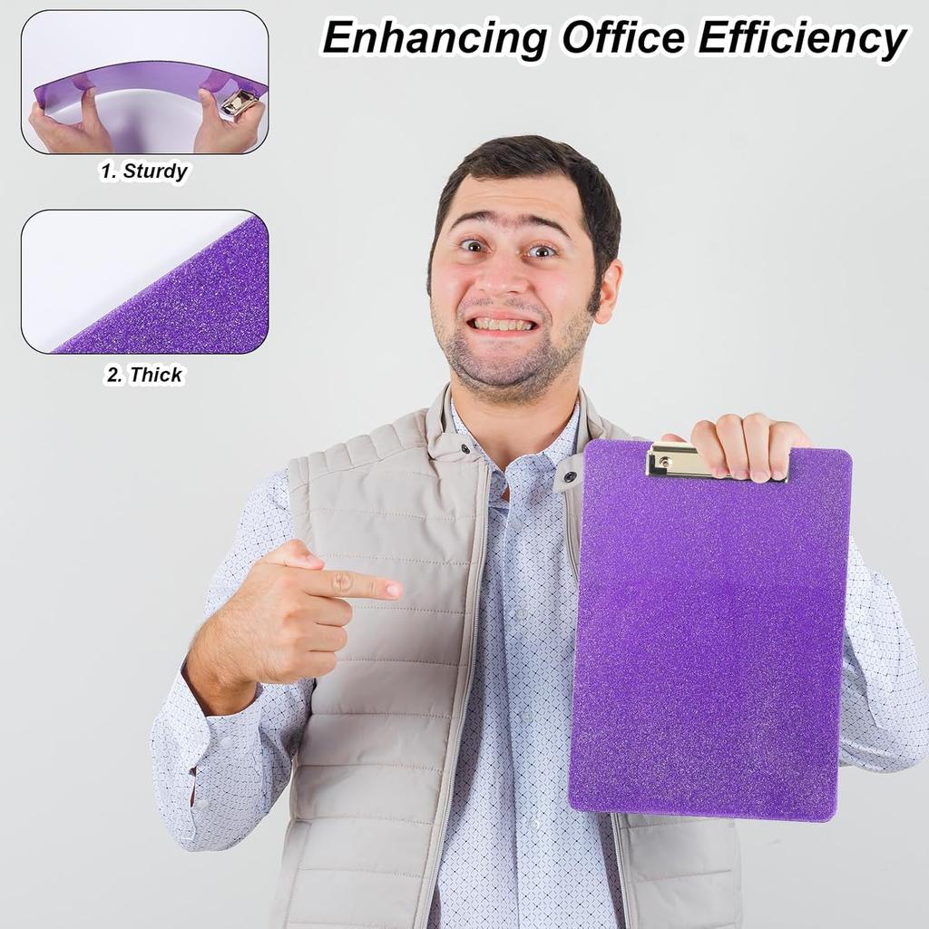 Purple Clipboard for Office Glitter Clipboard Purple Glitter Plastic Clipboards with Clip for Office Supplies, Women 12.6 X 8.86 Inch