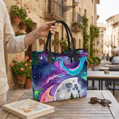  Fantasy Moon Print Tote Bag Large Capacity Reusable Fashion Shoulder Handbag for Daily Use