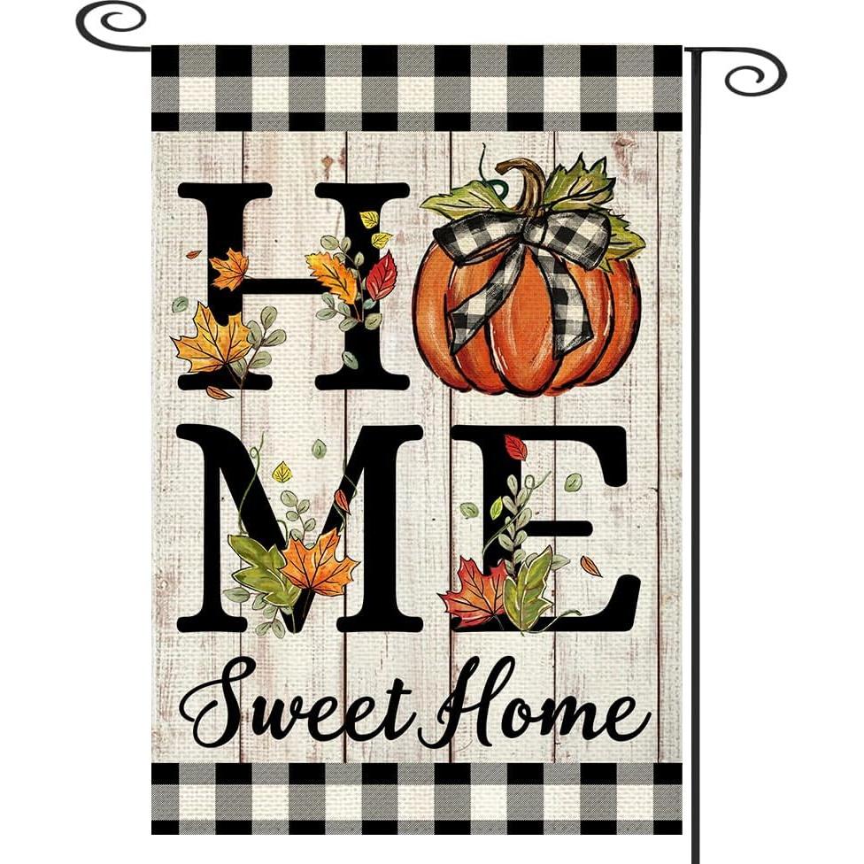 Fall Garden Flag, Flags for Outside Double Sided Pumpkins Home Sweet Home Small Mini Garden Flag Flag Home Decor for Yard Lawn Patio Outdoor