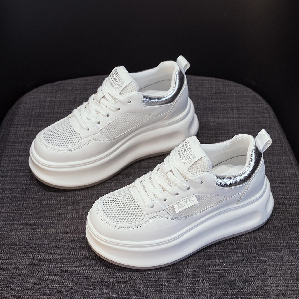 Leder Plateauschuhe weiße Schuhe Damenschuhe innere Absatzhöhe Erhöhung lässige Mode Studenten Damenschuhe