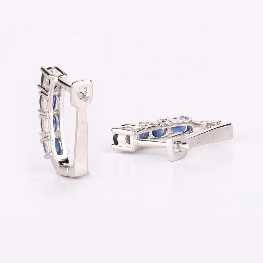 Blue Sapphire Oval Earrings 925 Sterling Silver Rhodium Fine Jewelry Gift for Her