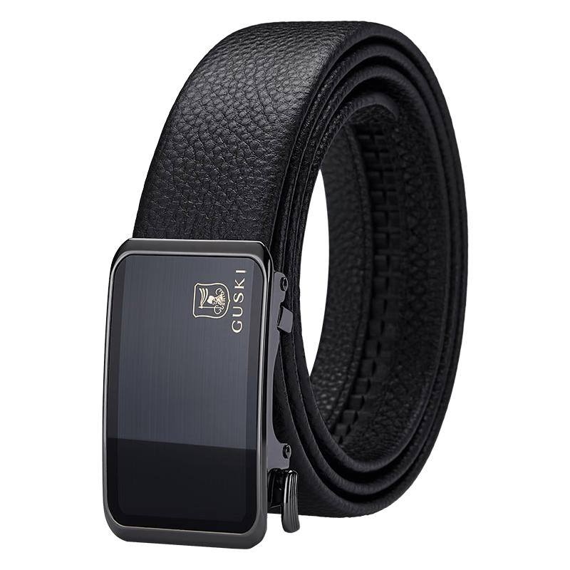 GUSKI Men s Genuine Leather Automatic Buckle Belt 120cm (Trimmable)