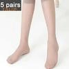 5 Pairs Women Stockings Ultra-thin See-through High Elasticity Anti-slip Solid Color Soft Breathable Quick Dry Lady Calf Length Long Socks