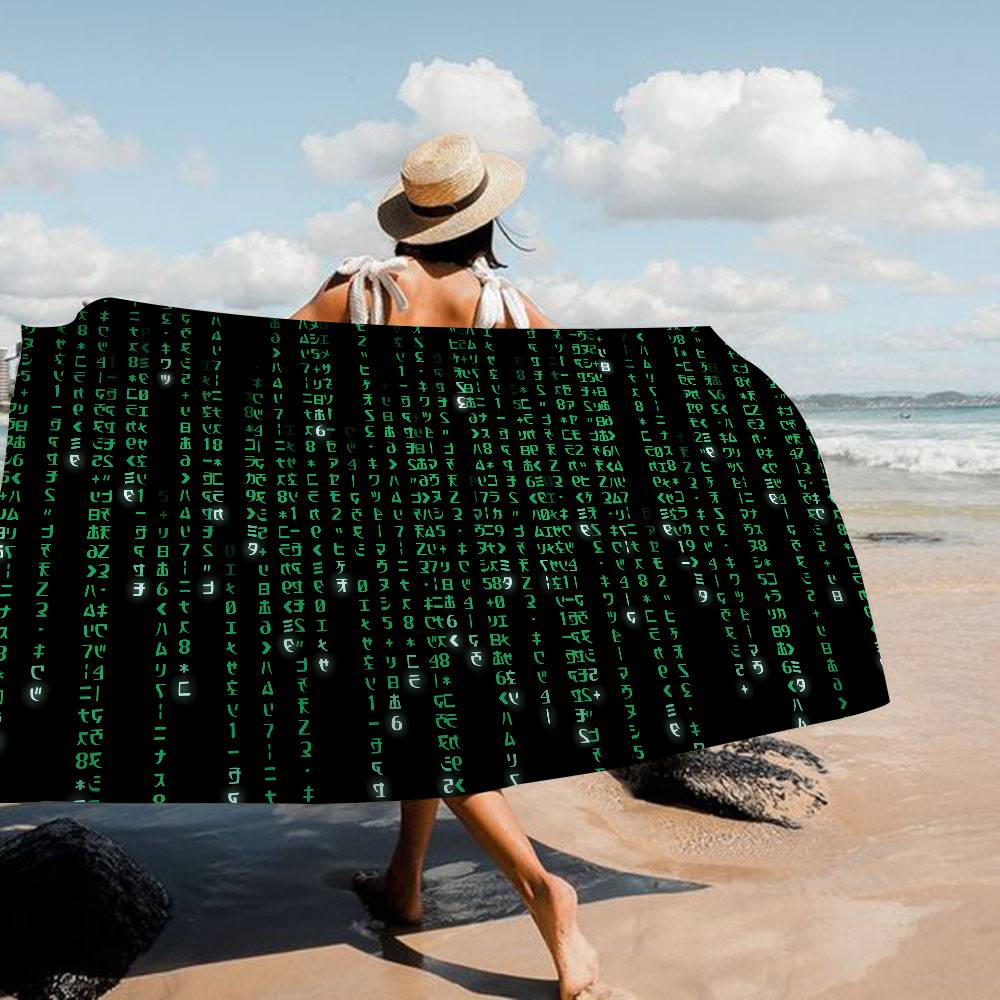Binary Code The Matrix Program Chart Game Film Beach Towel Bath Towels For Microfiber Quick Dry Custom Sand Free Beach Yoga Spa
