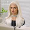 13*4 Styles Lace Front Wigs Synthetic Hair Long Water Wavy Middle Part White Hair Wig Daily Party for Women Natural Use