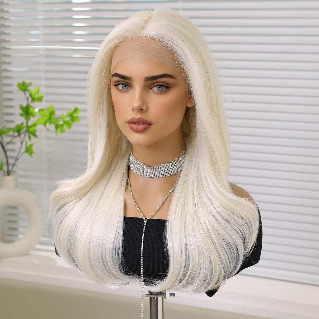 13*4 Styles Lace Front Wigs Synthetic Hair Long Water Wavy Middle Part White Hair Wig Daily Party for Women Natural Use