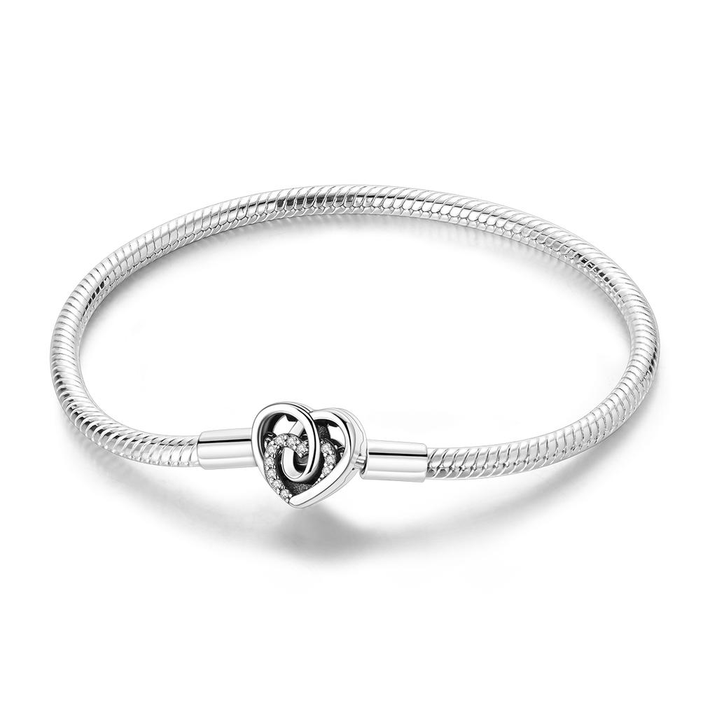 Charm Bracelet 925 Silver Heart Shape Holy Mother Snake Chain Clasp Bracelet Fit Original Bead DIY Fashion Jewelry
