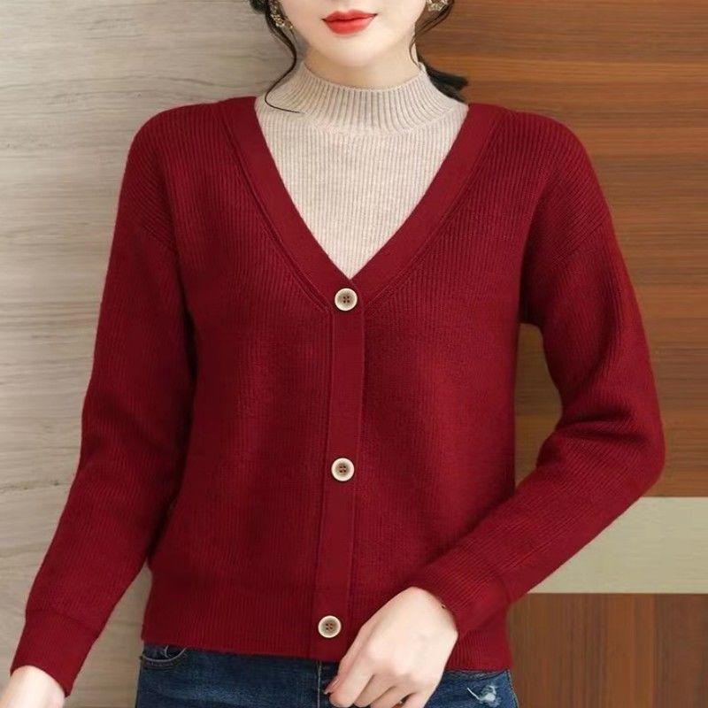 

Жіночий новий стиль, вільний та модний, двокомпонентний, високоякісна в язана базова сорочка S червоний