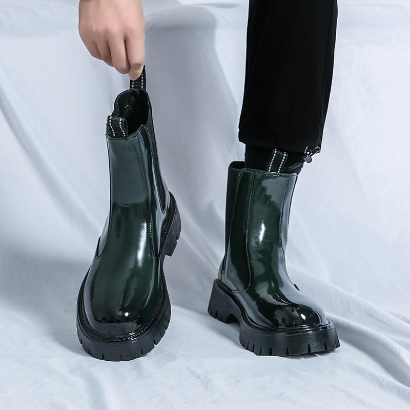 Chelsea boots autumn and winter smoke tube Martin boots retro casual British high-top leather shoes medium-top short boots