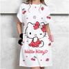 Women's Long Tshirt Dress Summer Fashion Girl Hello Kitty Print Oversized Casual Round Neck Short Sleeved Mini T-shirt Dress