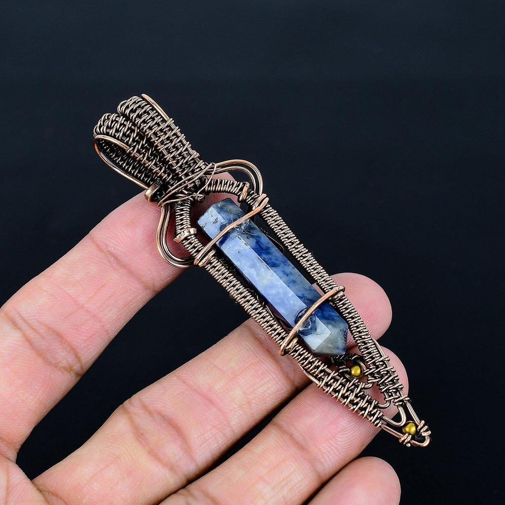 Sodalite Pendant, Gemstone 999 Copper Wire Wrapped Jewelry Pendant, Handmade Jewelry Birthstone Pendant, Gift For Him