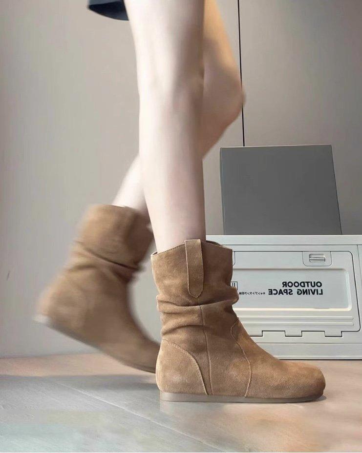 Height-increasing Retro Pendant Short Boots for Women~ 2025 Autumn New Versatile Tassel Beaded Flat Pile Small Short Boots for Women