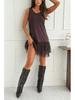 2025 Trendy European & American Lace Trim Knit Top & Dress Women's Two-Piece Set