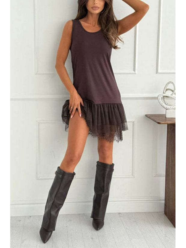 2025 Trendy European & American Lace Trim Knit Top & Dress Women's Two-Piece Set