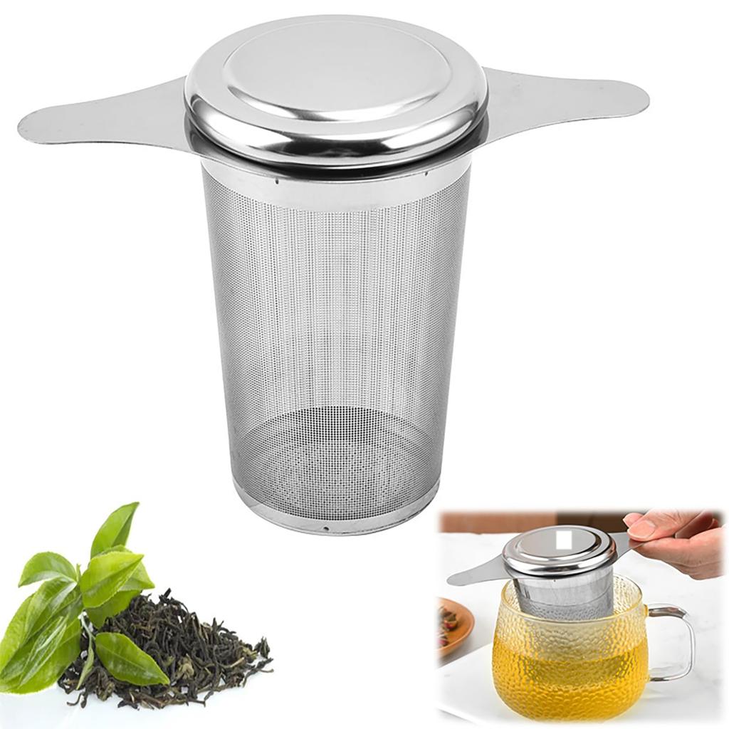 Coollooda Stainless Steel Tea Strainer with Ultra-Fine Mesh, Deep Tea Strainer for Mugs, Cups, and Pots, with Dual Handles and Lid
