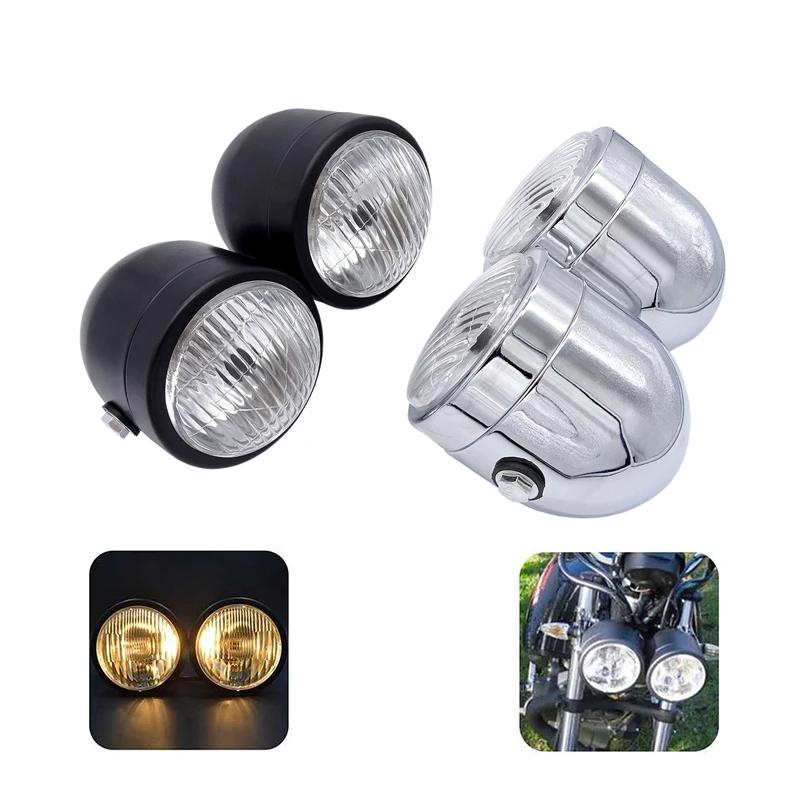 Universal Motorcycle Front Headlight Lamp Dual Headlight Lamp Accessories for Harley Softail Honda Yamaha Cafe Racer