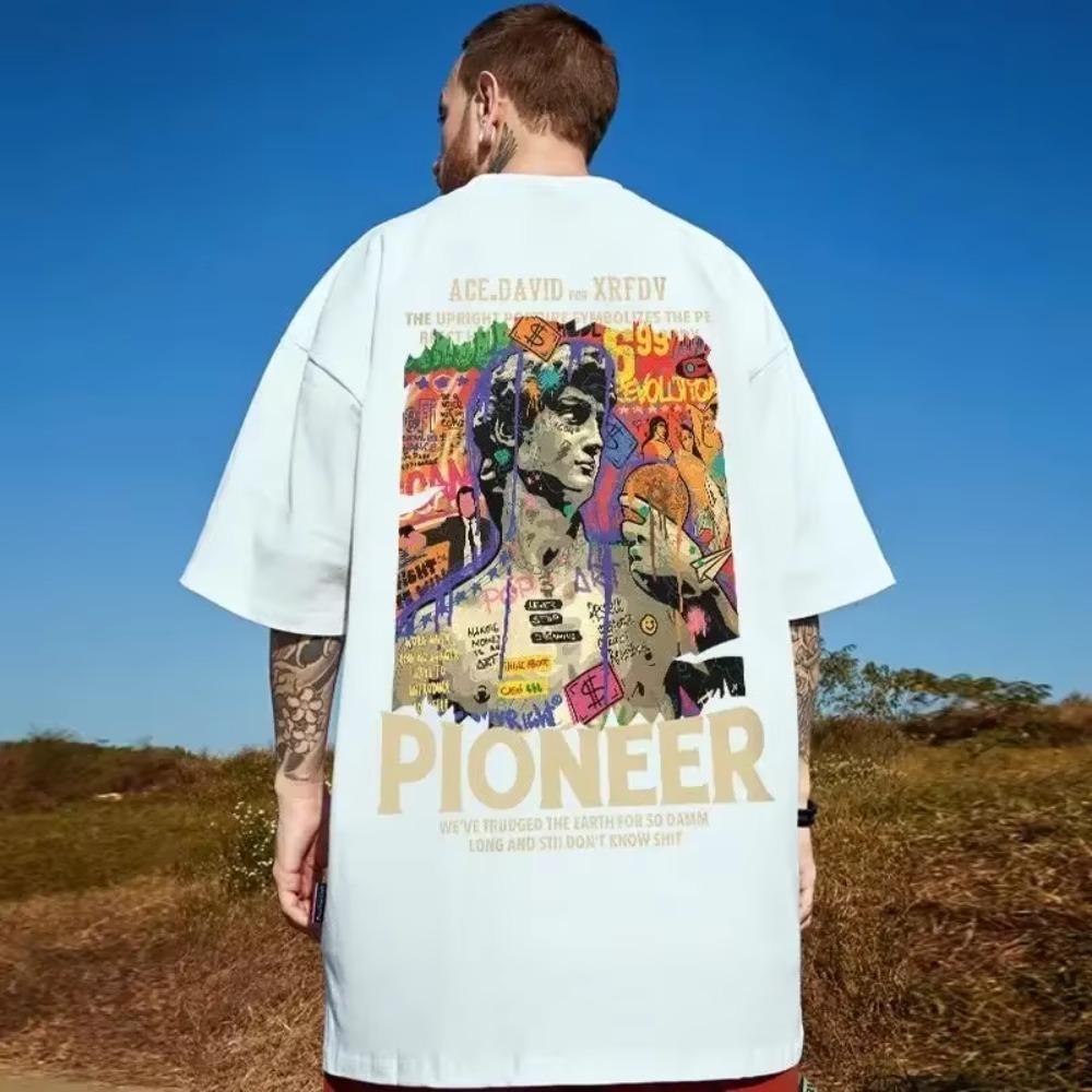 

Летняя новая повседневная свободная футболка с короткими рукавами, мужская модная свободная футболка с принтом, большой размер 8XL, хип-хоп, парная одежда, короткий рукав, хлопковый топ S белый