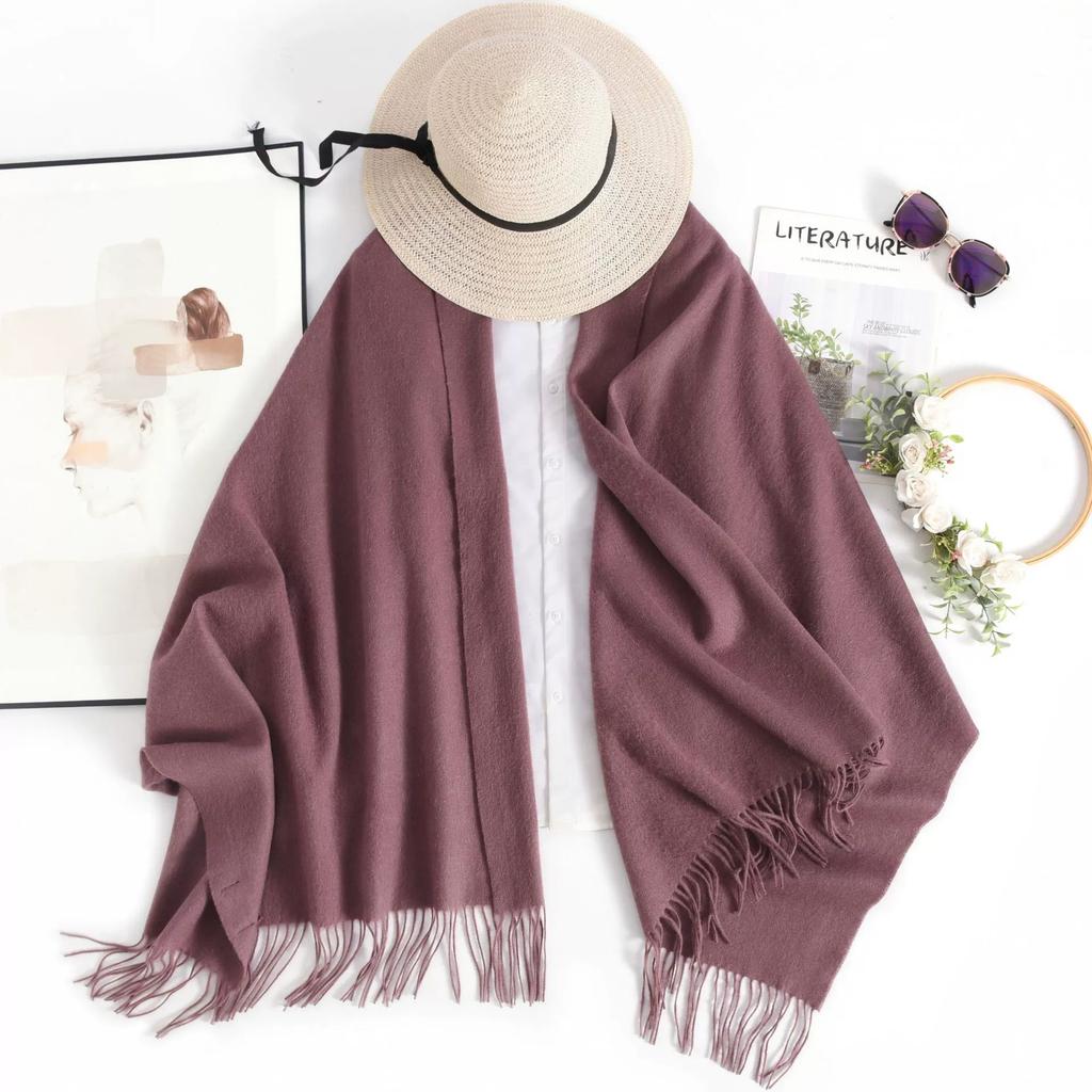 Autumn and Winter Solid Color 100% Wool Shawl Warm Long Scarf Air-conditioned Thickened Scarves Women Cashmere Scarves