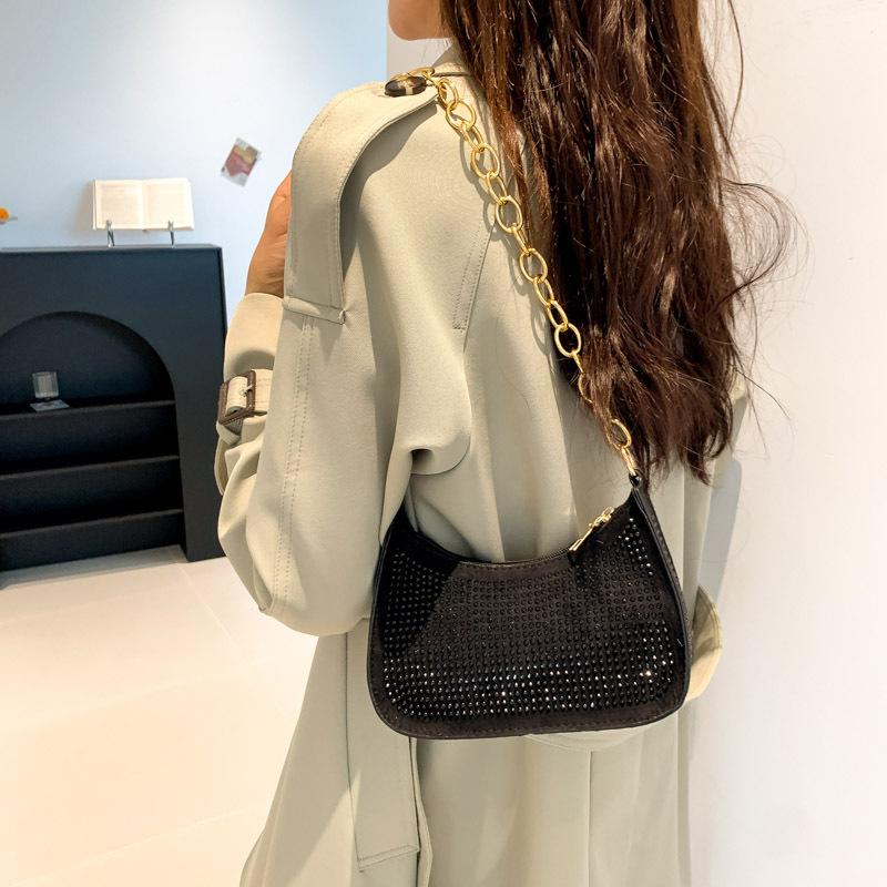 Trend Fashion Hot Diamond 2025 New Casual Autumn Texture Chain Single Shoulder Crossbody Armpit Small Square Bag Woman