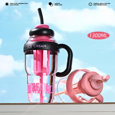1300ML Large Capacity Plastic Water Bottle Cute Portable Children's Plastic Cup Leakproof with Straw Sports Water Cup Summer