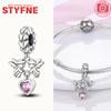 Charms Copperguardian Angel Pink Heart Pendants Fit Charms Plataoriginal Bracelet Beads Women Jewellery Making Gifts