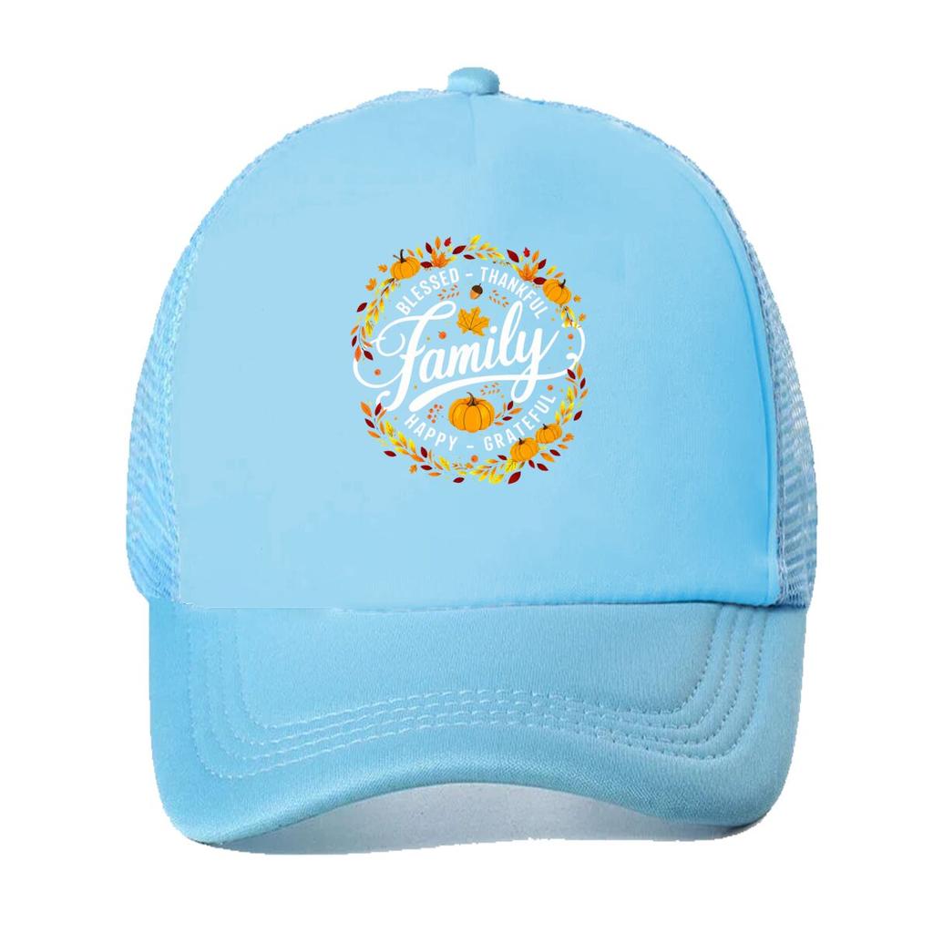 Thanksgiving Blessed Thankful Family Happy Grateful Pumpkin Mesh Baseball Cap Hip Hop