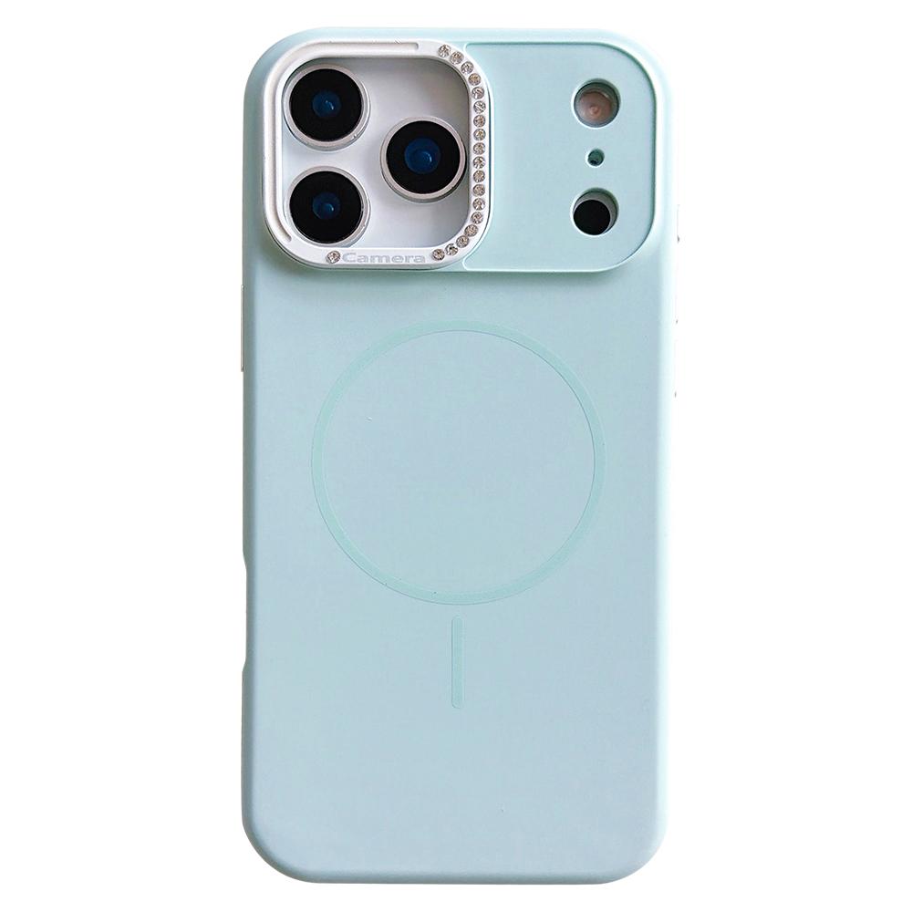 For iPhone 17 Pro Max Case Compatible with MagSafe Rhinestone Decor Lens Frame Silicone Phone Cover