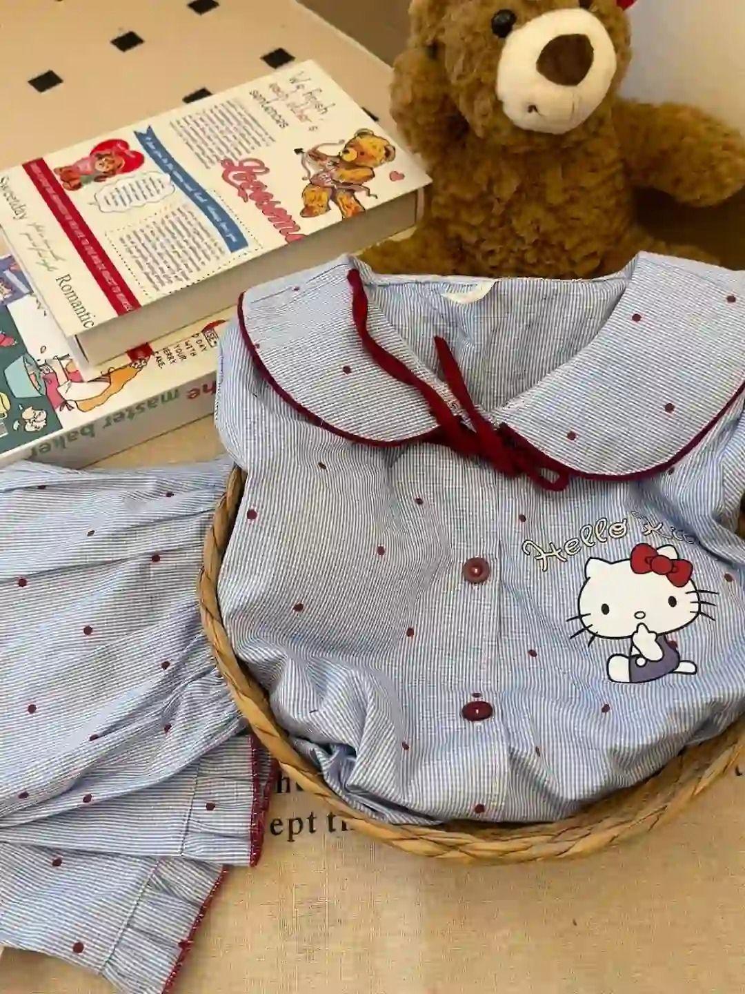 

Doll collar bow blue polka dot pajamas women s summer short-sleeved shorts girl two-piece loungewear S