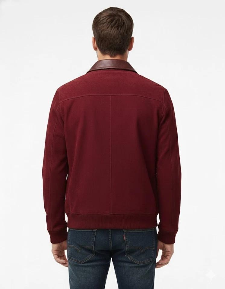 Burgundy Handmade Stylish Bomber Suede Lambskin Leather Jacket Biker Men's Fit