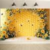 2D Honeycomb Bee Party Tapestry, Sunflower Floral Arch Wall Decor
