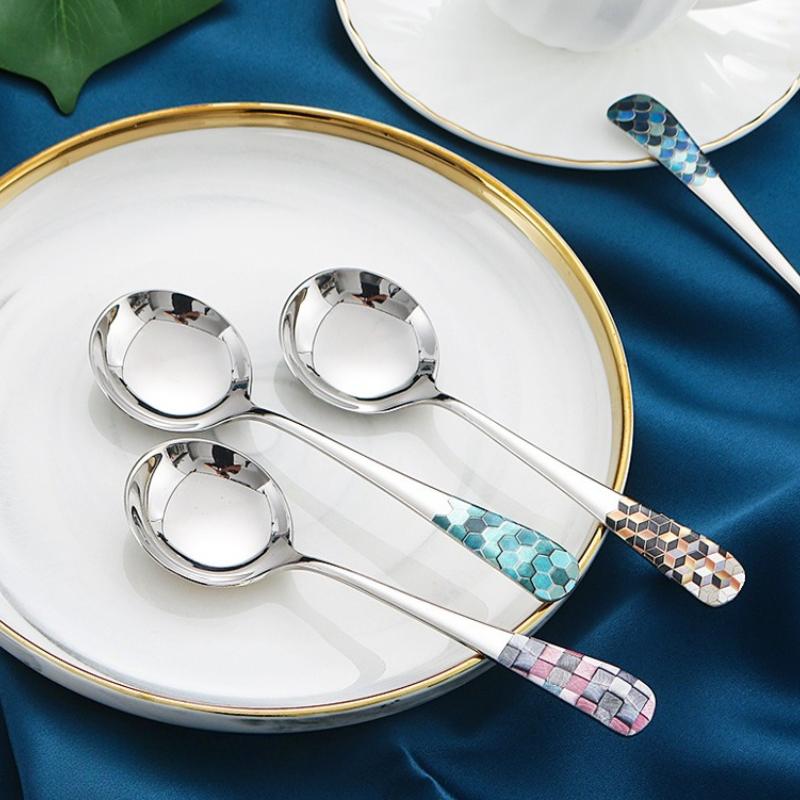 Stainless Steel Tableware Spoon and Chopsticks, Multicolor, Korean Round Pattern, Enrich Convenience for Home Use, Flatware