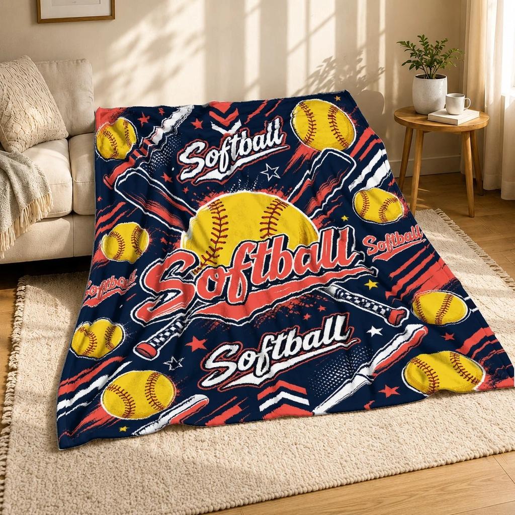 Softball Bat and Ball Coral Fleece Blanket