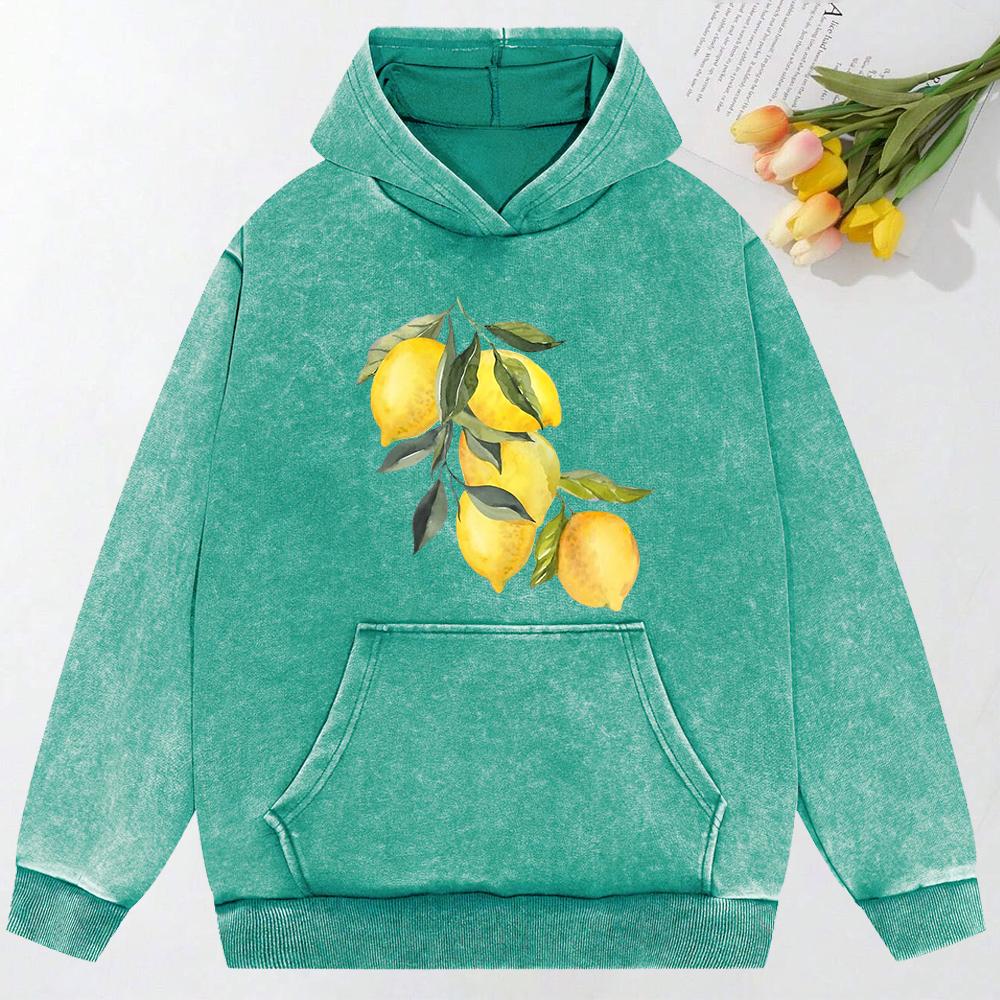 Creative Lemon  Printing Washed Streetwear Hip Hop Fashion Hoody All-Match Loose Pullover Y2K Oversized Clotheing