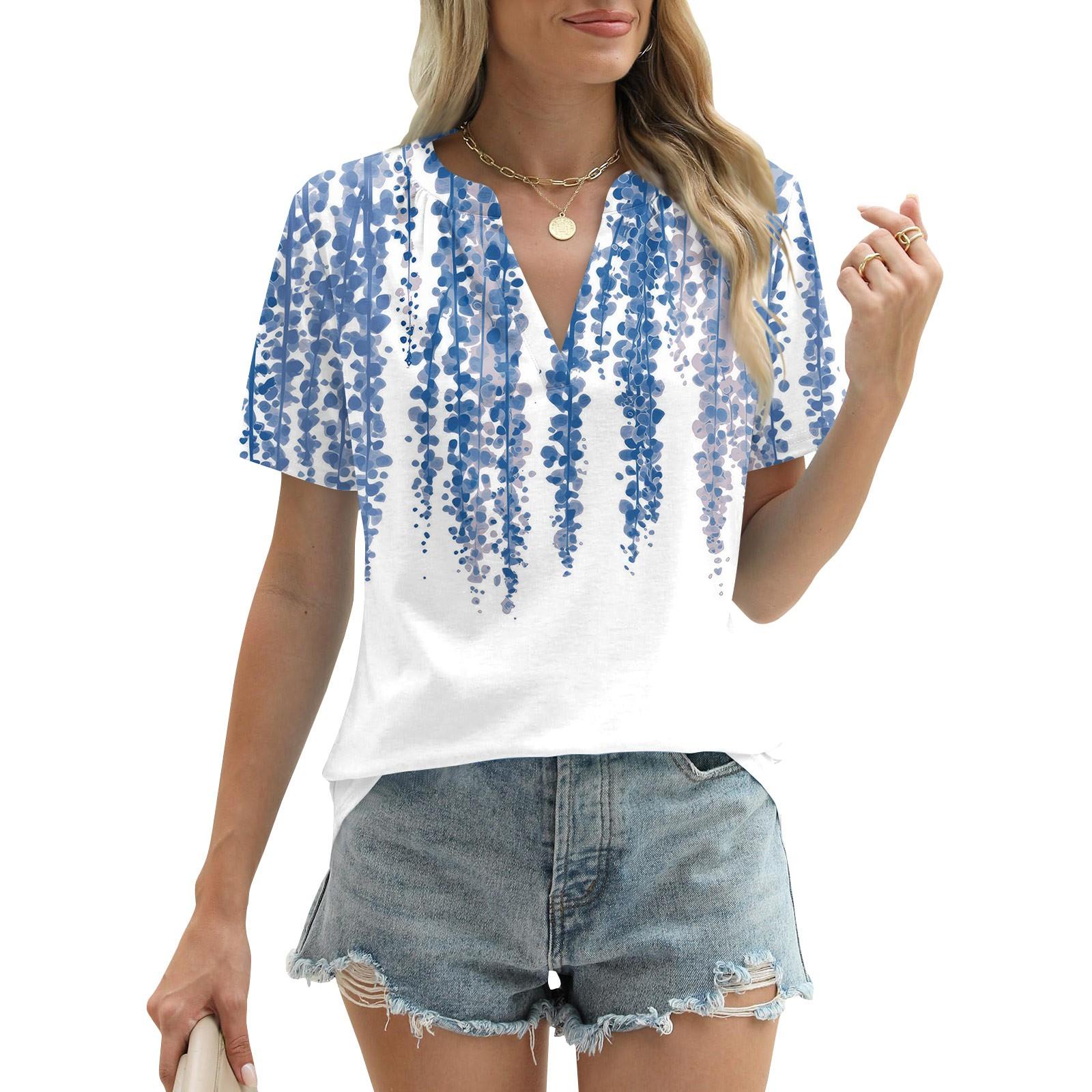 Женские летние топы с короткими рукавами и V-образным вырезом — фото 9