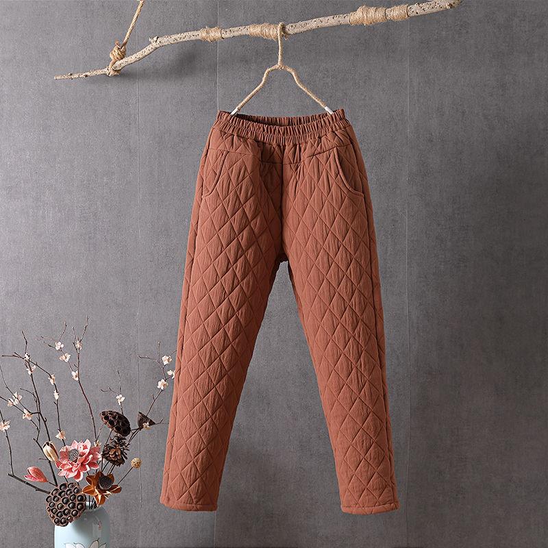 Down Cotton Women's High Waisted, Thickened Straight Tube, Loose Fit, Plus Size, Elastic Waistband, Worn Outside, Warm Women's Cotton Pants