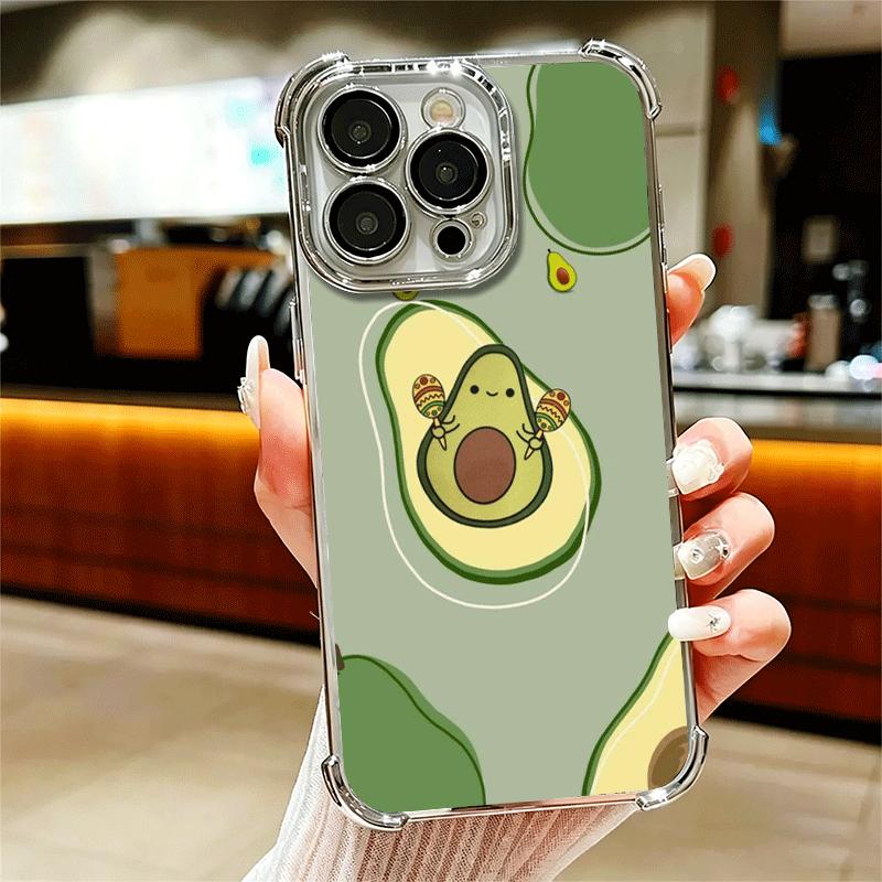 Cartoon Cute Avocado Plating Phone Case For Iphone 16 17 Pro Max Air 16E 14 15 Plus 12 13 Mini Anti-Fall Airabag Cover