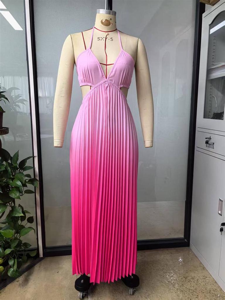 2026 Elegant Gradient Backless Halter Dress for Women