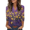 Ladies' Fashionable And Casual Floral Printed Three-quarter Sleeve Loose V-neck Button Shirt