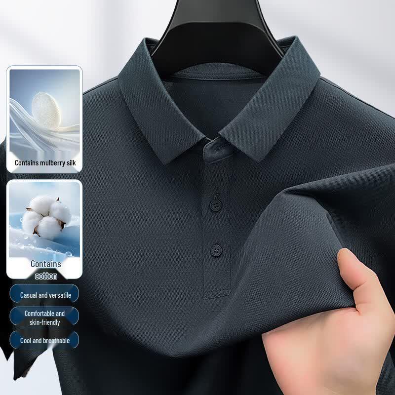 Luozi Men s Silk Blend Short Sleeve Polo Shirt M