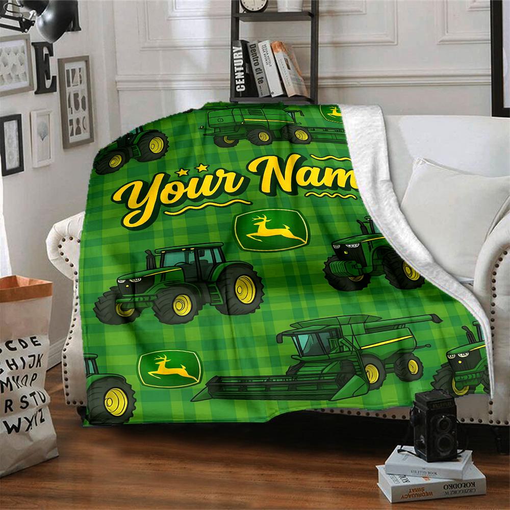 1pc John Deere Banner Blanket with Custom Name, Gift, for Men and Women, Soft Blanket, Good for Sofa Bed Couch Travel, Lightweight Flannel Blanket