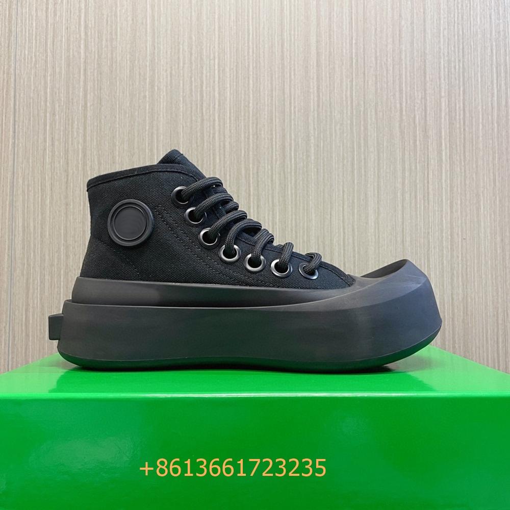 Black/white/green Mixed Color Sneakers Women/men Shoes 4.5Cm Platform big Round Toe Lace-Up High Top Canvas Sneakers