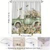 Vintage Pickup Truck Shower Curtain - Whimsical Floral Design with Flowers, Birds & Butterflies, Polyester, 12 Hooks