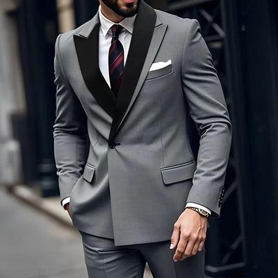 Unqiue Lapel Design Men Suits 2 Pieces Jacket Pants Sets One Button Flat Front Elegant Blazer Wedding Groom Male Clothing