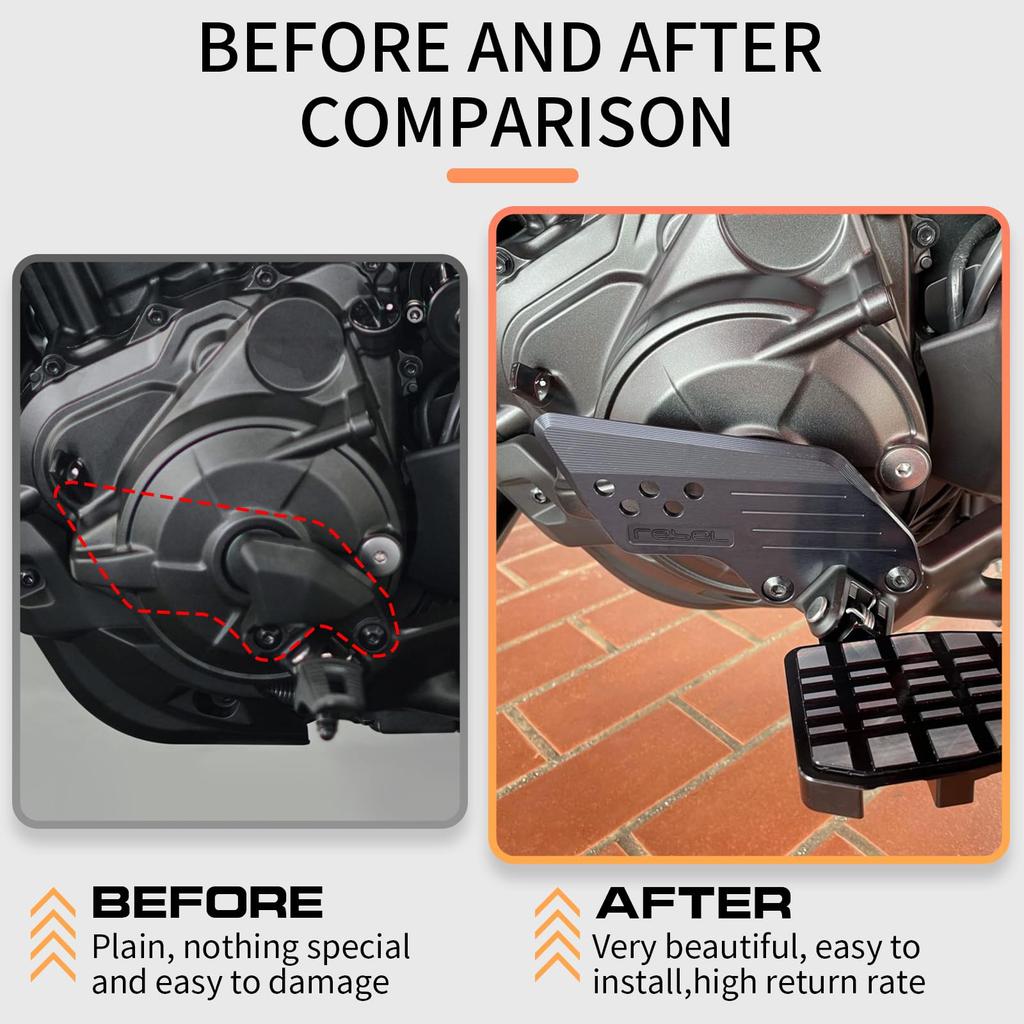 WOOGA Motorcycle Front Footpeg Protection Cover Footpeg Footrest Set Foot Plate Guard Protector Applicable Models Honda Rebel CMX1100 / DCT CMX 1100 P