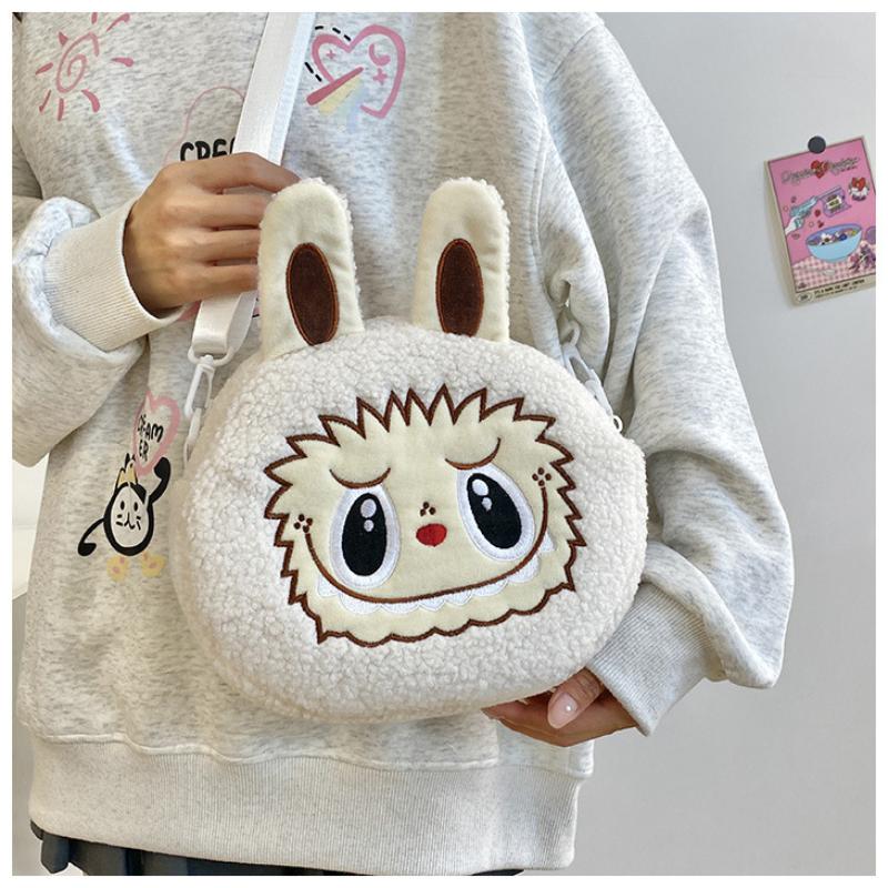 2025 New Popular Bubble Mart Oblique Span Bag Large Capacity Soft Touch Short Plush Children Shoulder Bags Ugly Cute Cartoon Kid Storage Crossbody Bag
