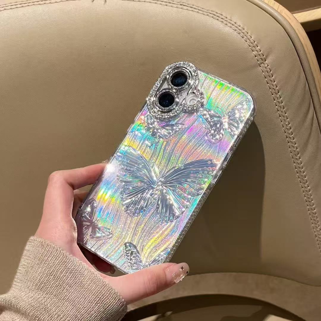 

Подходит для Apple 16 ProMax Diamond Butterfly Мобильный чехол iPhone 15 Лазерный Улучшенный Сенсор 14 Любовь Защитный Чехол iPhone13